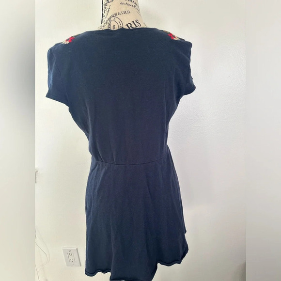 ZARA Womens Dress Size Small Navy Blue Knit Floral Embroidered Faux Wrap - Picture 10 of 12